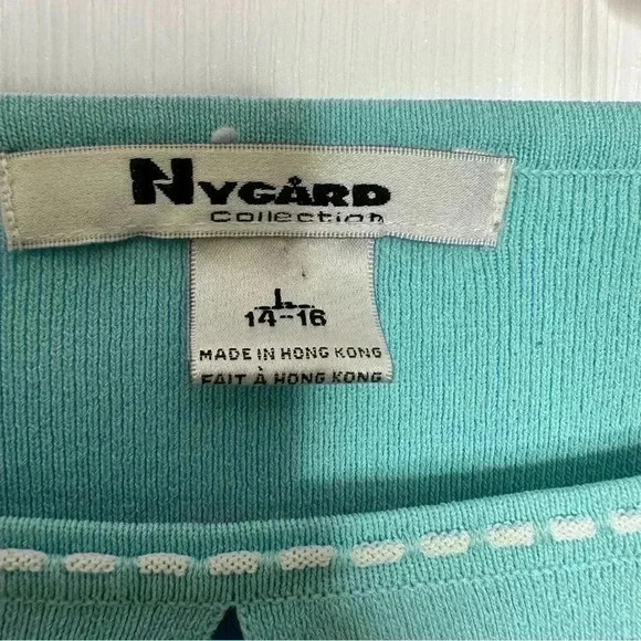 Nygard Collection Sweater Keyhole Neckline Blue & White Size Large - Picture 6 of 16
